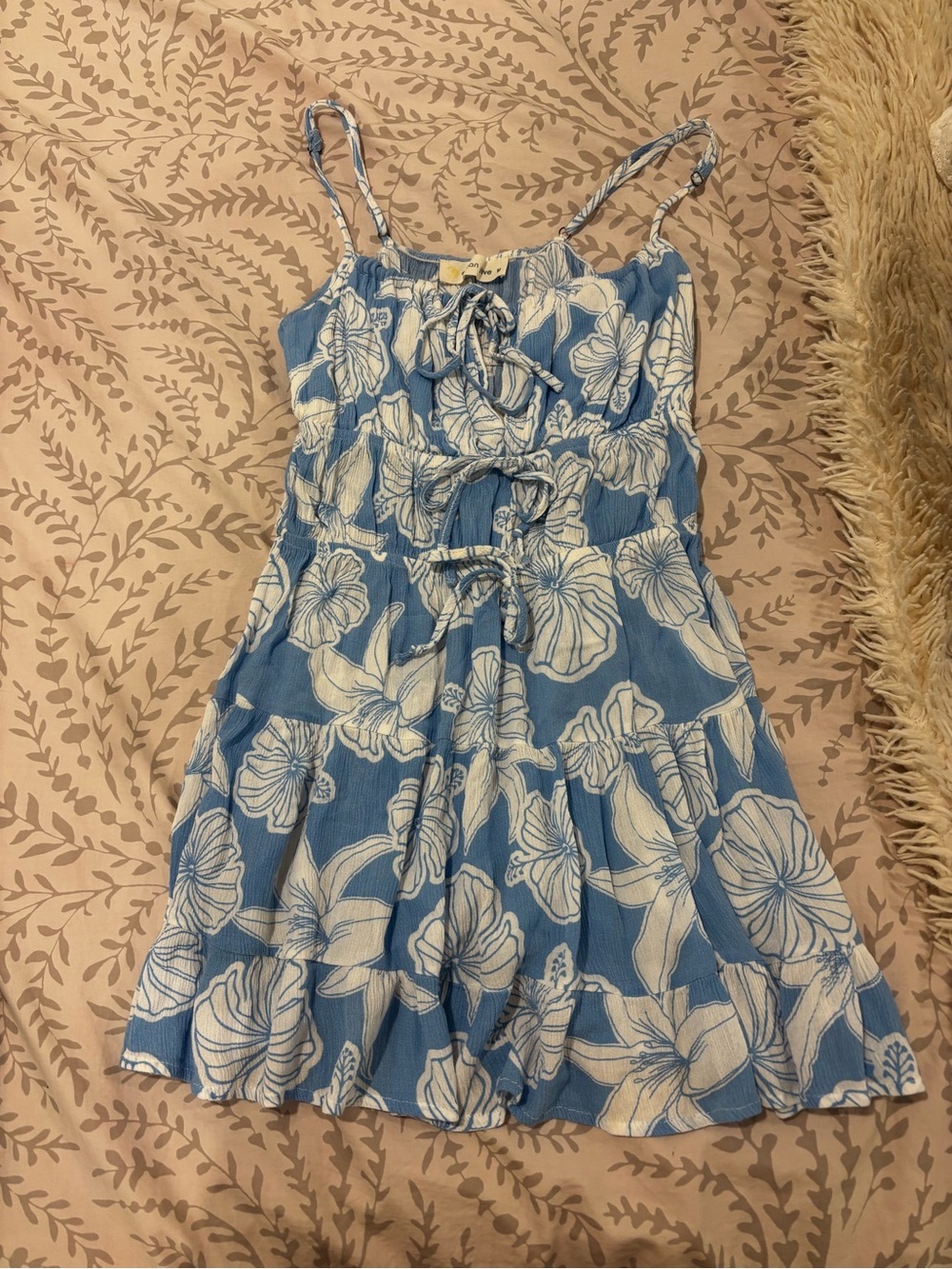 Blue and white floral milkmaid dress